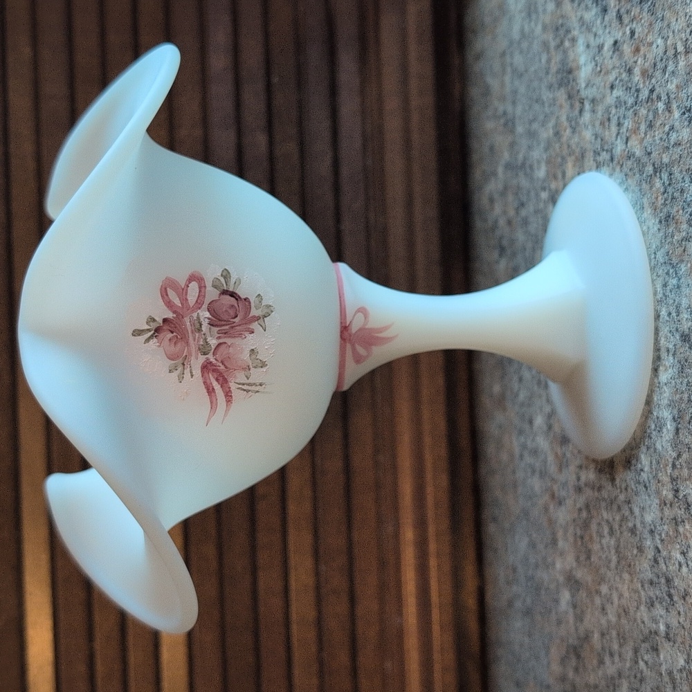Fenton Hand Painted Signed Milk Glass Compote